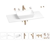 Раковина-столешница Wellsee La.chance в наборе 10 в 1: каменная раковина со столешницей 100 см, кронштейны, смеситель, сифон, вентили, аксессуары (цвет набора розовое золото) 202003186