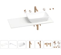 Раковина-столешница с чашей справа Wellsee La.chance в наборе 10 в 1: раковина, столешница 100 см, кронштейны, смеситель, сифон, вентили, аксессуары (цвет набора розовое золото) 202003196