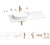 Раковина-столешница с чашей слева Wellsee Le.premier в наборе 10 в 1: раковина, столешница 100 см, кронштейны, смеситель, сифон, вентили, аксессуары (цвет набора розовое золото) 202003046
