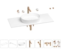 Раковина-столешница Wellsee Le.premier в наборе 10 в 1: каменная раковина со столешницей 120 см, кронштейны, смеситель, сифон, вентили, аксессуары (цвет набора розовое золото) 202003066