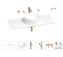 Раковина-столешница Wellsee Le.charme в наборе 10 в 1: каменная раковина со столешницей 120 см, кронштейны, смеситель, сифон, вентили, аксессуары (цвет набора розовое золото) 202003366
