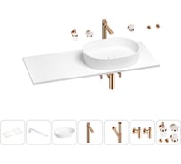 Раковина-столешница с чашей справа Wellsee Le.premier в наборе 10 в 1: раковина, столешница 120 см, кронштейны, смеситель, сифон, вентили, аксессуары (цвет набора розовое золото) 202003076
