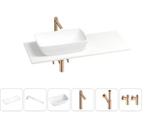 Раковина-столешница с чашей слева Wellsee La.chance в наборе 6 в 1: раковина, столешница 130 см, кронштейны, смеситель, сифон, вентили (цвет набора розовое золото) 202002841