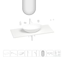 Раковина-столешница Wellsee Le.huit.mars в наборе 11 в 1: каменная раковина со столешницей 100 см, кронштейны, смеситель, сифон, вентили, аксессуары, зеркало (цвет набора матовый белый) 202003502