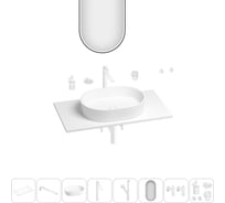 Раковина-столешница Wellsee Le.premier в наборе 11 в 1: каменная раковина со столешницей 80 см, кронштейны, смеситель, сифон, вентили, аксессуары, зеркало (цвет набора матовый белый) 202003417