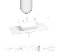 Раковина-столешница Wellsee La.chance в наборе 11 в 1: каменная раковина со столешницей 100 см, кронштейны, смеситель, сифон, вентили, аксессуары, зеркало (цвет набора матовый белый) 202003572