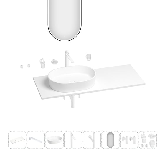 Раковина-столешница с чашей слева Wellsee Le.premier в наборе 11 в 1: раковина, столешница 100 см, кронштейны, смеситель, сифон, вентили, аксессуары, зеркало (цвет набора матовый белый) 202003432 1