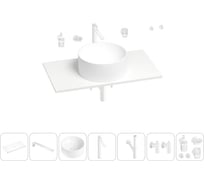 Раковина-столешница Wellsee Le.charme в наборе 10 в 1: каменная раковина со столешницей 80 см, кронштейны, смеситель, сифон, вентили, аксессуары (цвет набора матовый белый) 202003332