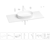 Раковина-столешница Wellsee Le.premier в наборе 10 в 1: каменная раковина со столешницей 100 см, кронштейны, смеситель, сифон, вентили, аксессуары (цвет набора матовый белый) 202003042