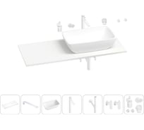 Раковина-столешница с чашей справа Wellsee La.chance в наборе 10 в 1: раковина, столешница 110 см, кронштейны, смеситель, сифон, вентили, аксессуары (цвет набора матовый белый) 202003207