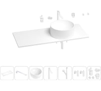 Раковина-столешница с чашей справа Wellsee Le.charme в наборе 10 в 1: раковина, столешница 120 см, кронштейны, смеситель, сифон, вентили, аксессуары (цвет набора матовый белый) 202003377