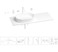 Раковина-столешница с чашей слева Wellsee Le.premier в наборе 10 в 1: раковина, столешница 120 см, кронштейны, смеситель, сифон, вентили, аксессуары (цвет набора матовый белый) 202003072