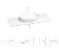 Раковина-столешница Wellsee Le.premier в наборе 6 в 1: каменная раковина со столешницей 100 см, кронштейны для подвесного монтажа, смеситель, сифон, вентили (цвет набора матовый белый) 202002657