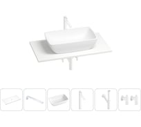 Раковина-столешница Wellsee La.chance в наборе 6 в 1: каменная раковина со столешницей 90 см, кронштейны для подвесного монтажа, смеситель, сифон, вентили (цвет набора матовый белый) 202002797