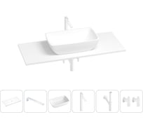 Раковина-столешница Wellsee La.chance в наборе 6 в 1: каменная раковина со столешницей 100 см, кронштейны для подвесного монтажа, смеситель, сифон, вентили (цвет набора матовый белый) 202002802