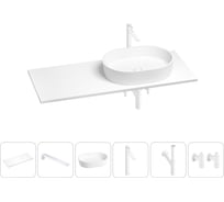 Раковина-столешница с чашей справа Wellsee Le.premier в наборе 6 в 1: раковина, столешница 100 см, кронштейны, смеситель, сифон, вентили (цвет набора матовый белый) 202002667