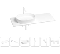 Раковина-столешница с чашей слева Wellsee Le.premier в наборе 6 в 1: раковина, столешница 110 см, кронштейны, смеситель, сифон, вентили (цвет набора матовый белый) 202002672