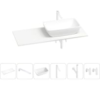 Раковина-столешница с чашей справа Wellsee La.chance в наборе 6 в 1: раковина, столешница 130 см, кронштейны, смеситель, сифон, вентили (цвет набора матовый белый) 202002847