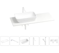 Раковина-столешница с чашей слева Wellsee La.chance в наборе 6 в 1: раковина, столешница 130 см, кронштейны, смеситель, сифон, вентили (цвет набора матовый белый) 202002842