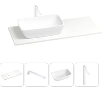 Раковина-столешница с чашей слева Wellsee La.chance в наборе 4 в 1: раковина из камня со столешницей 100 см, кронштейны для подвесного монтажа, смеситель (матовый белый) 202002037