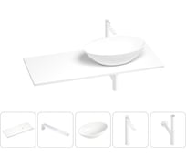 Раковина-столешница с чашей справа Wellsee Le.huit.mars в наборе 5 в 1: раковина из камня со столешницей 100 см, кронштейны для подвесного монтажа, смеситель и сифон (матовый белый) 202002357