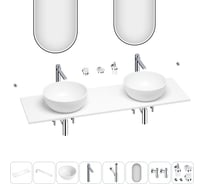 Раковина-столешница с двумя чашами Wellsee La.lune в наборе 11 в 1: раковины, столешница 120 см, кронштейны, смесители, сифоны, вентили, аксессуары, зеркала (цвет набора хром) 202003678