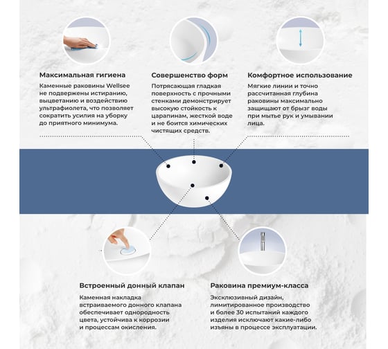 Раковина-столешница с двумя чашами Wellsee La.lune в наборе 5 в 1: раковины из камня со столешницей 130 см, кронштейны для подвесного монтажа, смесители и сифоны (хром) 202002538