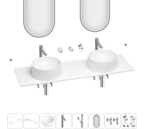 Раковина-столешница с двумя чашами Wellsee Le.charme в наборе 11 в 1: раковины, столешница 160 см, кронштейны, смесители, сифоны, вентили, аксессуары, зеркала (цвет набора хром) 202003793