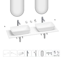 Раковина-столешница с двумя чашами Wellsee La.chance в наборе 11 в 1: раковины, столешница 160 см, кронштейны, смесители, сифоны, вентили, аксессуары, зеркала (цвет набора хром) 202003623