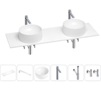 Раковина-столешница с двумя чашами Wellsee Le.charme в наборе 6 в 1: раковины, столешница 120 см, кронштейны, смесители, сифоны, вентили (цвет набора хром) 202002993