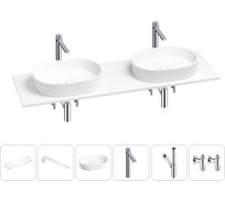Раковина-столешница с двумя чашами Wellsee Le.premier в наборе 6 в 1: раковины, столешница 160 см, кронштейны, смесители, сифоны, вентили (цвет набора хром) 202002713