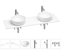 Раковина-столешница с двумя чашами Wellsee La.lune в наборе 6 в 1: раковины, столешница 130 см, кронштейны, смесители, сифоны, вентили (цвет набора хром) 202002923