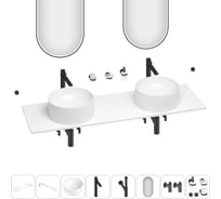 Раковина-столешница с двумя чашами Wellsee Le.charme в наборе 11 в 1: раковины, столешница 150 см, кронштейны, смесители, сифоны, вентили, аксессуары, зеркала (цвет набора матовый черный) 202003789