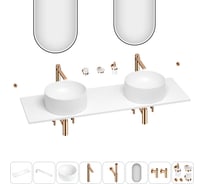 Раковина-столешница с двумя чашами Wellsee Le.charme в наборе 11 в 1: раковины, столешница 120 см, кронштейны, смесители, сифоны, вентили, аксессуары, зеркала (цвет набора розовое золото) 202003766