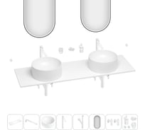 Раковина-столешница с двумя чашами Wellsee Le.charme в наборе 11 в 1: раковины, столешница 150 см, кронштейны, смесители, сифоны, вентили, аксессуары, зеркала (цвет набора матовый белый) 202003792