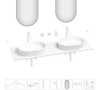 Раковина-столешница с двумя чашами Wellsee Le.premier в наборе 11 в 1: раковины, столешница 160 см, кронштейны, смесители, сифоны, вентили, аксессуары, зеркала (цвет набора матовый белый) 202003487