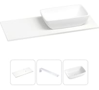 Раковина-столешница с чашей справа Wellsee La.chance в наборе 3 в 1: раковина из камня с подвесной столешницей 120 см, цвет матовый белый, с кронштейнами для подвесного монтажа 202001834