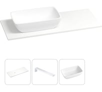 Раковина-столешница с чашей слева Wellsee La.chance в наборе 3 в 1: раковина из камня с подвесной столешницей 110 см, цвет матовый белый, с кронштейнами для подвесного монтажа 202003832