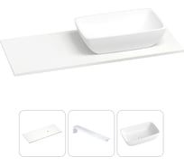 Раковина-столешница с чашей справа Wellsee La.chance в наборе 3 в 1: раковина из камня с подвесной столешницей 110 см, цвет матовый белый, с кронштейнами для подвесного монтажа 202003833