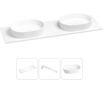 Раковина-столешница с двумя чашами Wellsee Le.premier в наборе 3 в 1: раковины из камня с подвесной столешницей 150 см, цвет матовый белый, с кронштейнами для подвесного монтажа 202003811