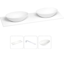 Раковина-столешница с двумя чашами Wellsee Le.huit.mars в наборе 3 в 1: раковины из камня с подвесной столешницей 150 см, цвет матовый белый, с кронштейнами для подвесного монтажа 202001823