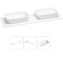 Раковина-столешница с двумя чашами Wellsee La.chance в наборе 3 в 1: раковины из камня с подвесной столешницей 160 см, цвет матовый белый, с кронштейнами для подвесного монтажа 202001838