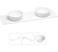 Раковина-столешница с двумя чашами Wellsee La.lune в наборе 3 в 1: раковины из камня с подвесной столешницей 150 см, цвет матовый белый, с кронштейнами для подвесного монтажа 202003856