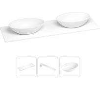 Раковина-столешница с двумя чашами Wellsee Le.huit.mars в наборе 3 в 1: раковины из камня с подвесной столешницей 150 см, цвет матовый белый, с кронштейнами для подвесного монтажа 202003825