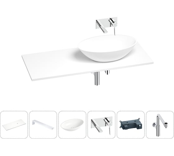 Раковина-столешница с чашей справа Wellsee Le.huit.mars в наборе 6 в 1: раковина, столешница 100 см, кронштейны, смеситель, сифон (цвет набора хром) 202004355 1