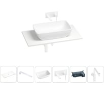 Раковина-столешница Wellsee La.chance в наборе 6 в 1: каменная раковина со столешницей 90 см, кронштейны для подвесного монтажа, смеситель, сифон (цвет набора матовый белый) 202004414