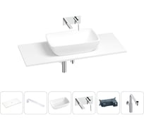 Раковина-столешница Wellsee La.chance в наборе 6 в 1: каменная раковина со столешницей 100 см, кронштейны для подвесного монтажа, смеситель, сифон (цвет набора хром) 202004415