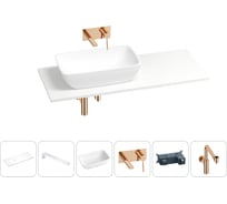 Раковина-столешница с чашей слева Wellsee La.chance в наборе 6 в 1: раковина, столешница 100 см, кронштейны, смеситель, сифон (цвет набора розовое золото) 202004423