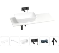 Раковина-столешница с чашей слева Wellsee La.chance в наборе 6 в 1: раковина, столешница 110 см, кронштейны, смеситель, сифон (цвет набора матовый черный) 202004431