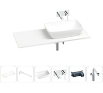 Раковина-столешница с чашей справа Wellsee La.chance в наборе 6 в 1: раковина, столешница 100 см, кронштейны, смеситель, сифон (цвет набора хром) 202004425